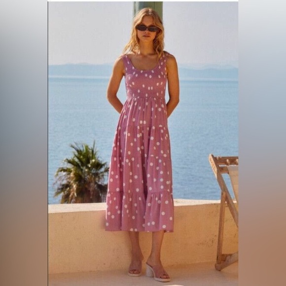 Mister Zimi Pink and White Polka Dot Midi Dress Size 14 - Picture 6 of 7